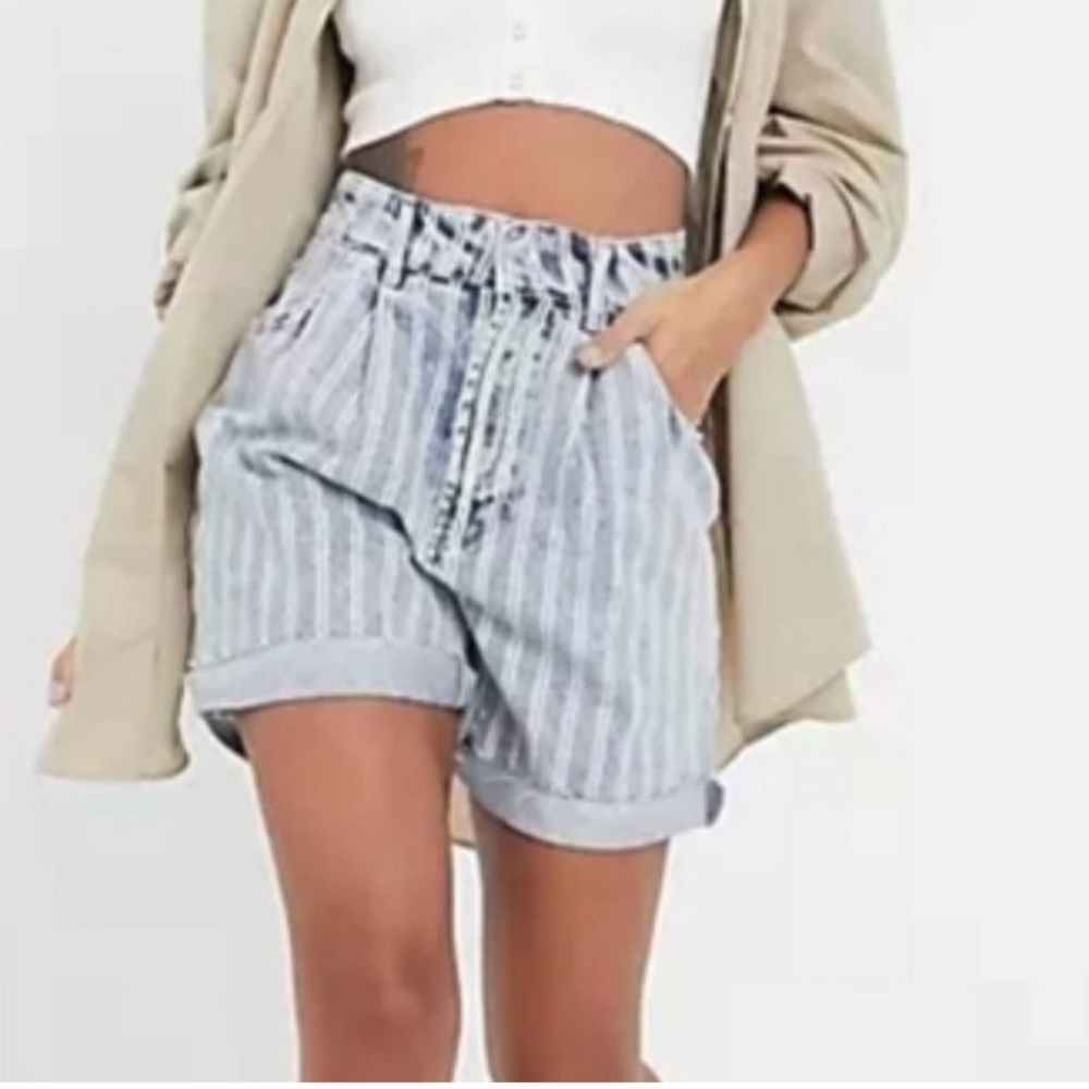 Free People Blue Striped Jean Shorts